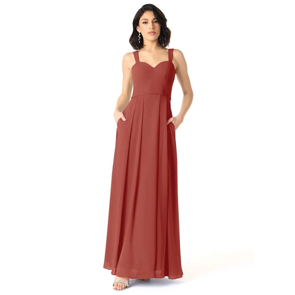 Azazie Simoan Terracotta A-Line Sweetheart Neckline Chiffon Dress Size 26 NWT